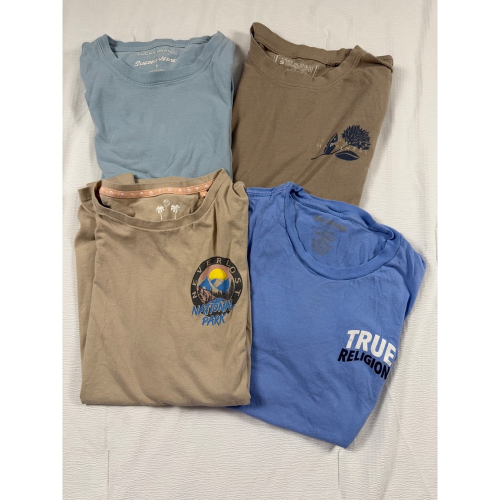 Mens T-Shirt Bundle True Religion Lucky Brand Free Planet S Graphic Tee Lot 4